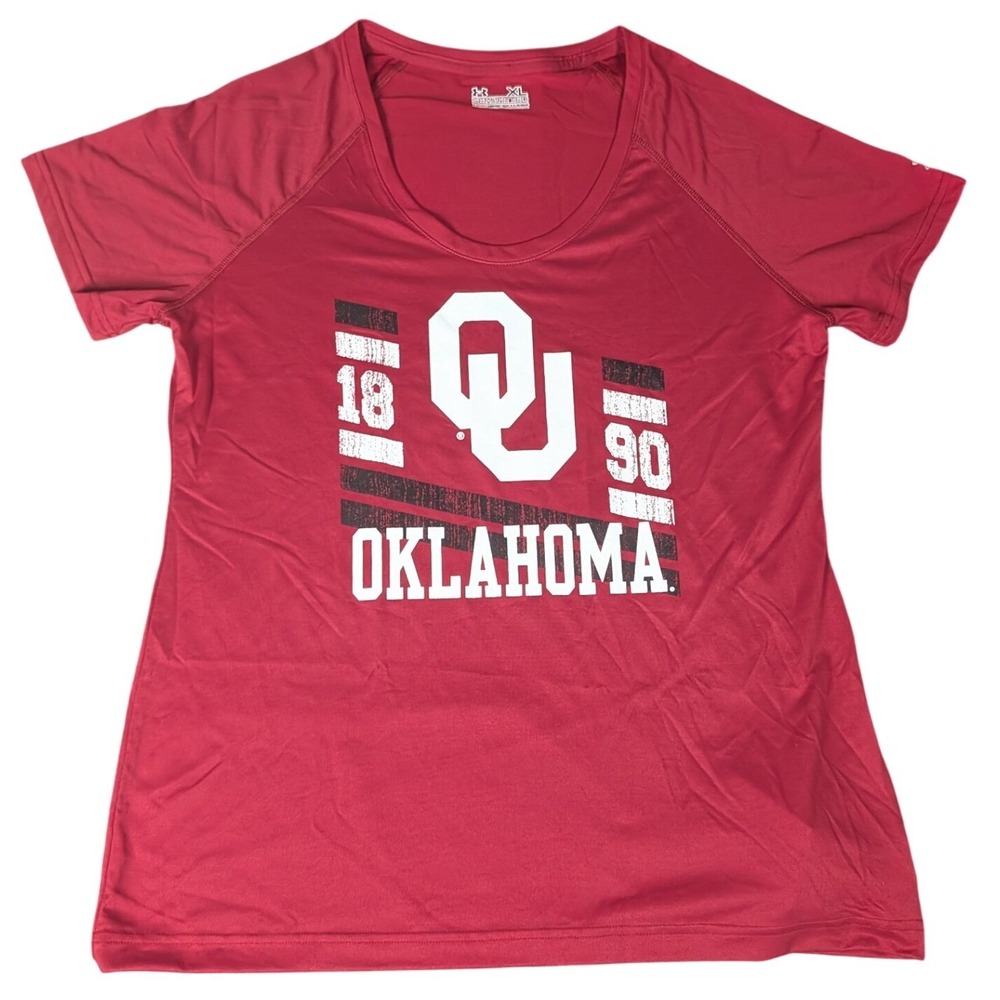 Under Armour Oklahoma Sooners HeatGear Crimson‎ Red Graphic Athletic T-Shirt XL - Picture 2 of 11